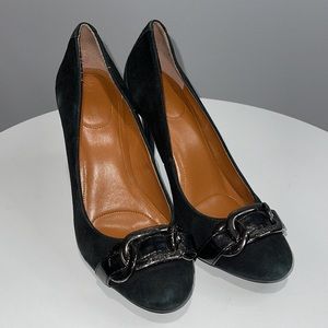 Calvin Klein Maddie size 7.5 black suede leather round toe buckle shoes